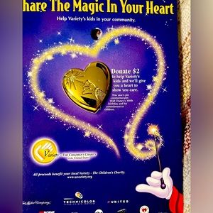 Disney Sorcerer Mickey Hand Charity Heart Donation Pin